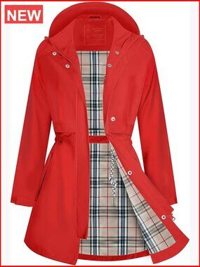 Waterproof Rain Jacket with Hood Breathable Long Windbreaker Trench Coat S-3XL